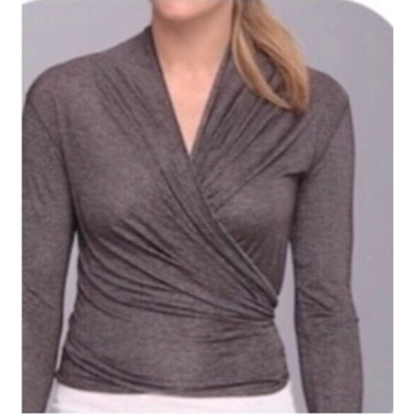 Patagonia Sweaters - Patagonia Glorya Charcoal Gray Crossover V Neck Tie Back Wrap Sweater Size L